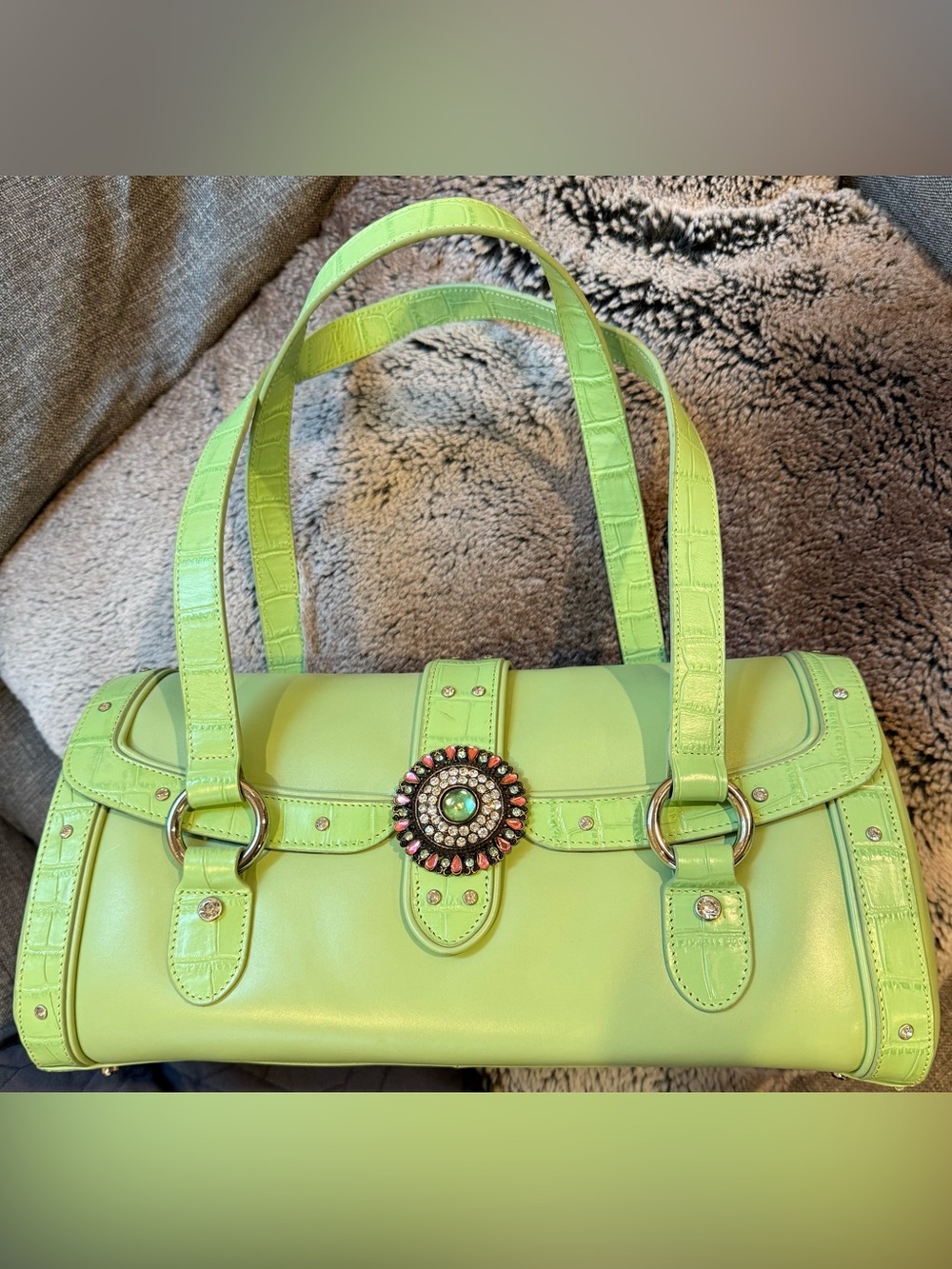 NEW The Find Green Rhinestone Bedazzled Barrel Shoulder Bag Vintage